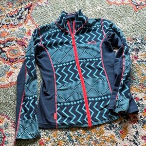 Kari Traa Navy and Teal Fleece Jacket with Red Accents